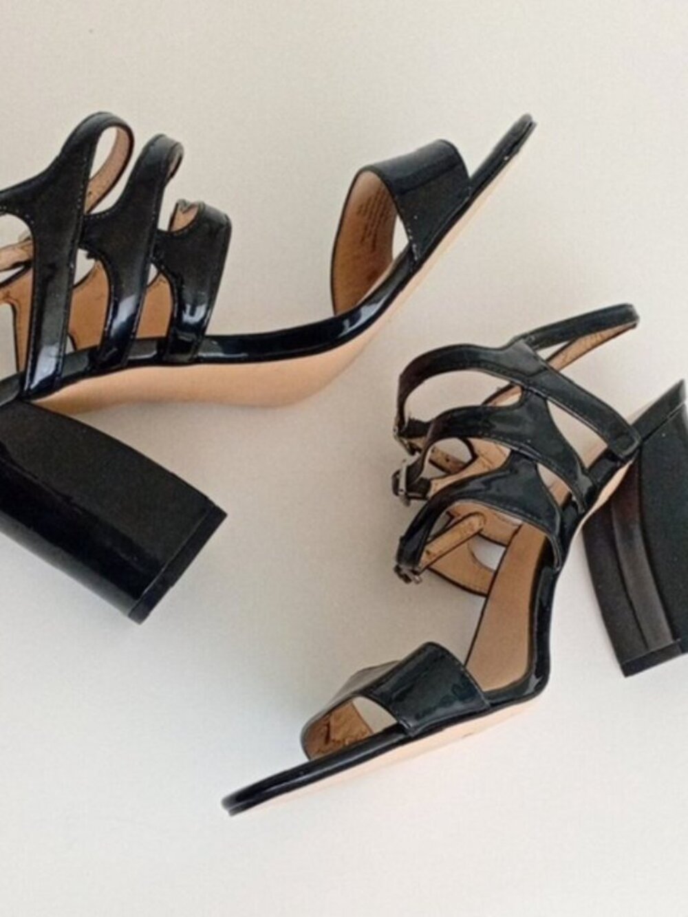 Nine West Women's Black Patent Dress Sandals Size 9.5M High Heels Ankle Strap